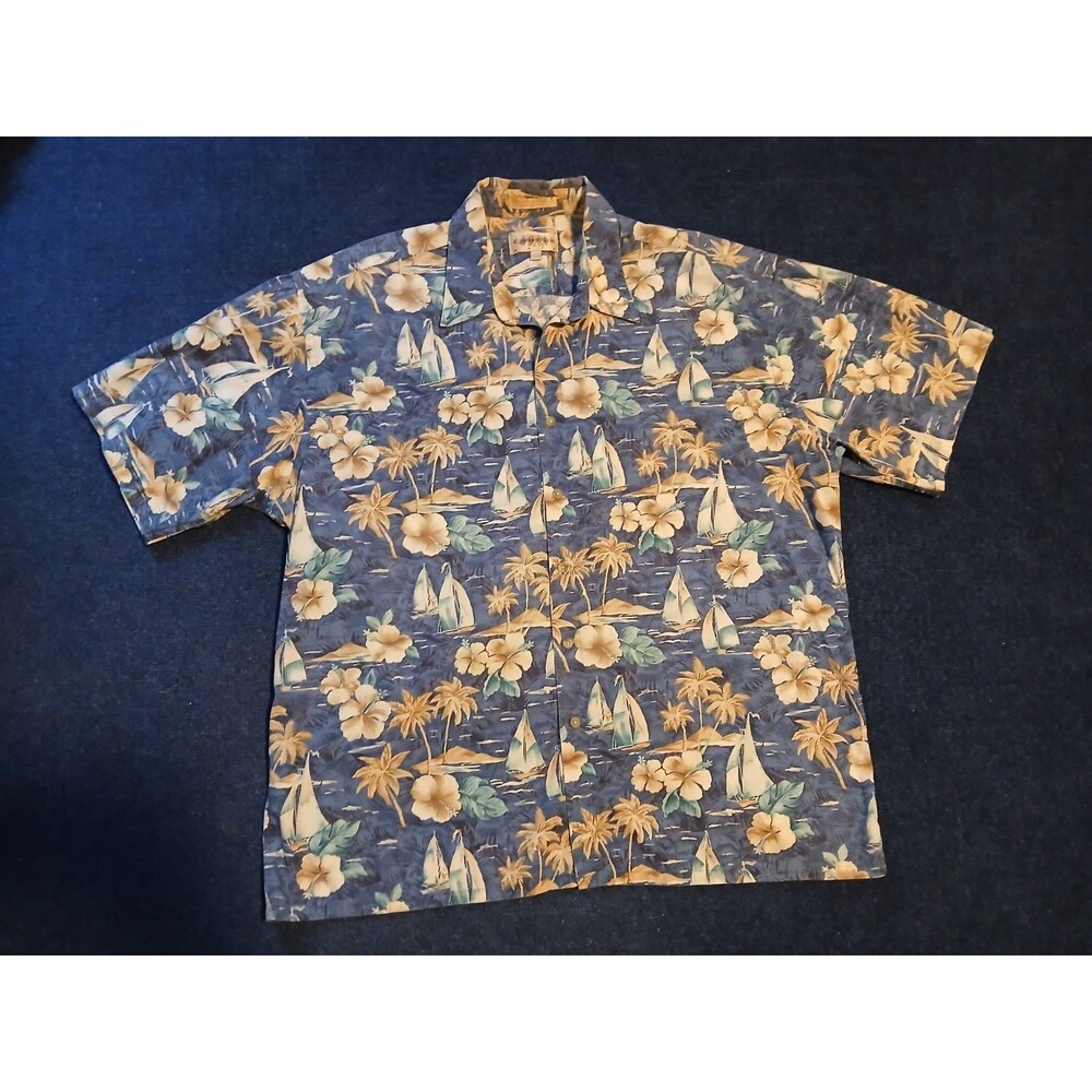 Vintage Campia Moda Hawaiian Print Sailboats,Short Sleeve Men's Shirt XL